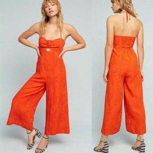 Anthropologie Elevenses Orange Halter Wide-Leg Jumpsuit Size 2